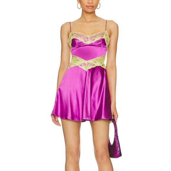 NWT More to come Kyla Mini Dress Orchid purple lace slip lingerie Revolve XS - Picture 1 of 12